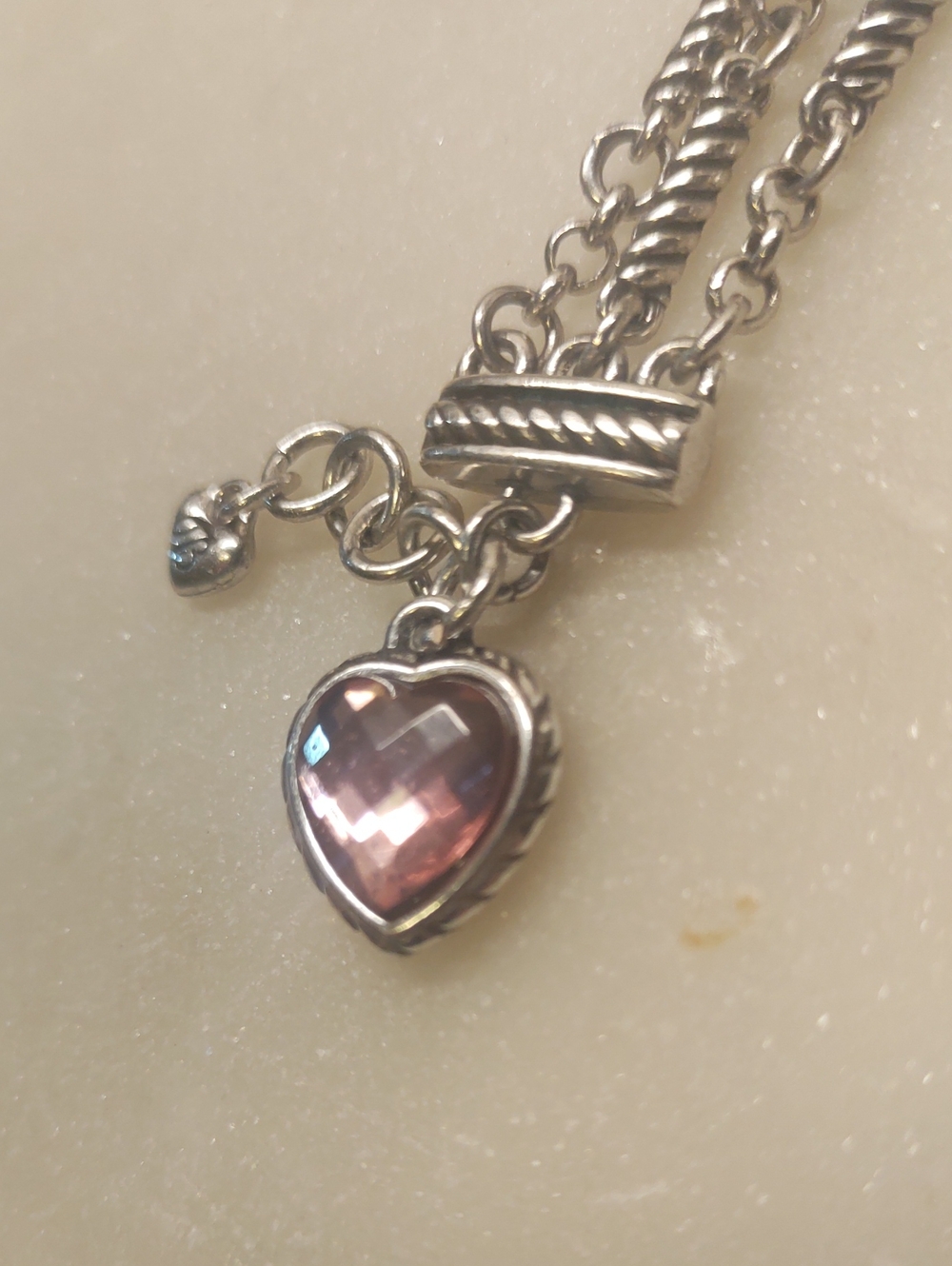 Brighton Crystal Heart Charm Newport Bracelet Light Rose Pink And Silver - Picture 3 of 11